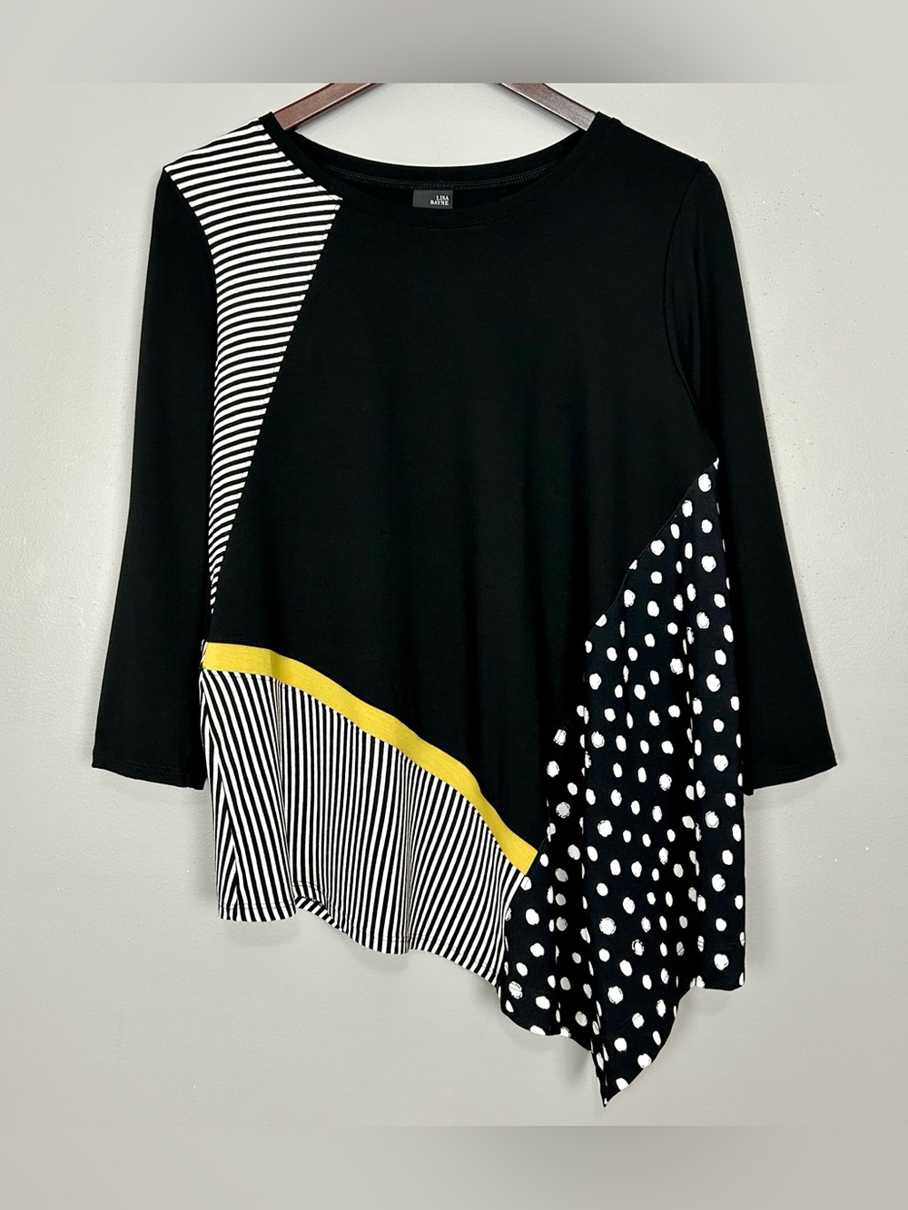 Lisa Bayne Asymmetrical Knit Tunic Top Women’s Size S Stretch Jersey Knit Artsy